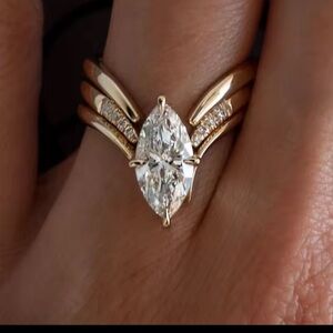 Elegant 18k Gold Vermeil and  White Topaz Marquise Cut Ring 8 1/2
